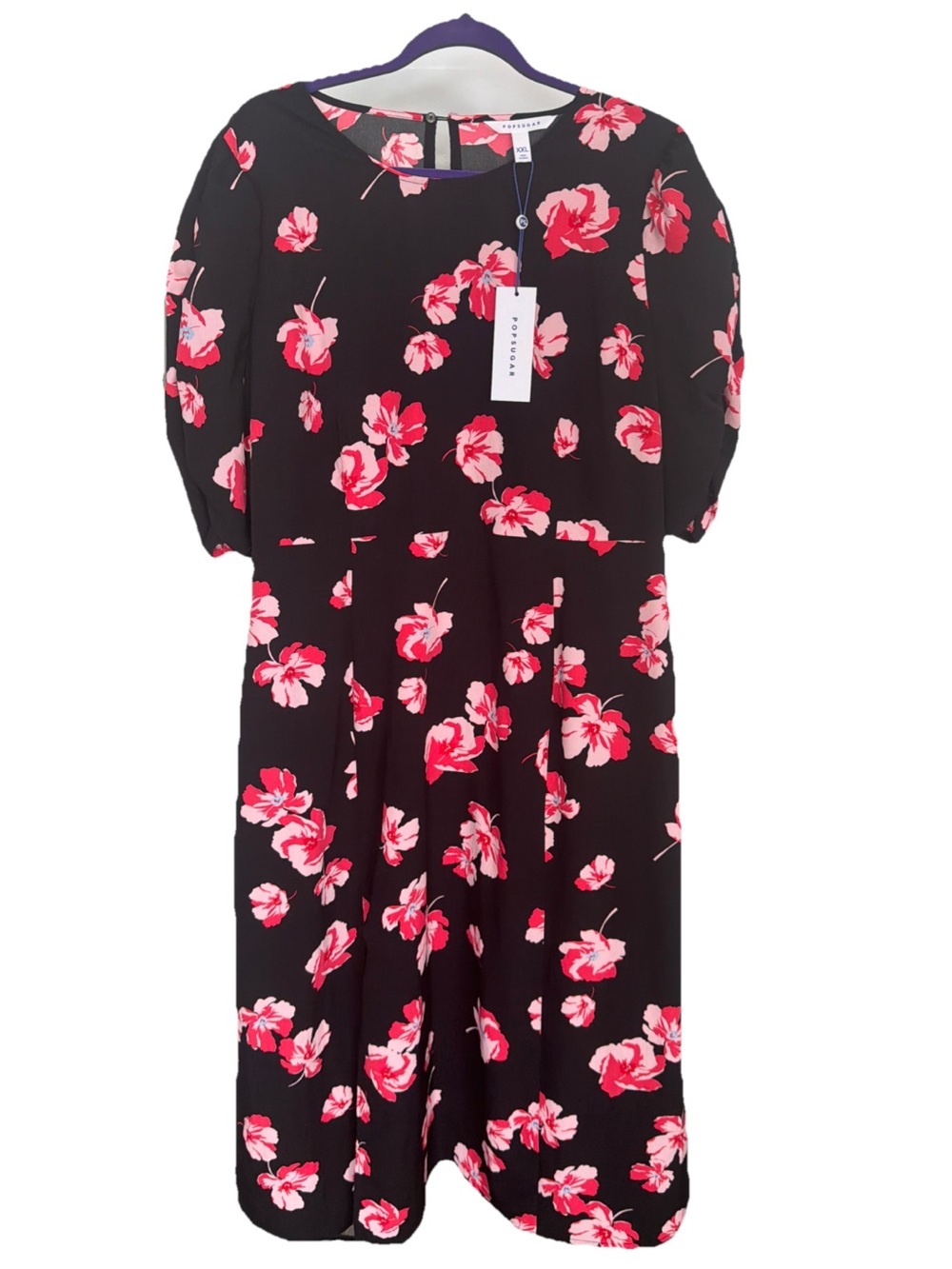 NWT PopSugar Floral Ruched Sleeve Midi Dress XXL Pocket Side Zip Fit & Flare I-9
